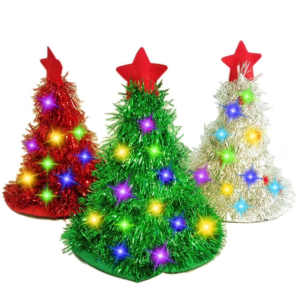 8063 3 Pack LED Christmas Hats Set Multi-piece Set with 30 LED Color Lights